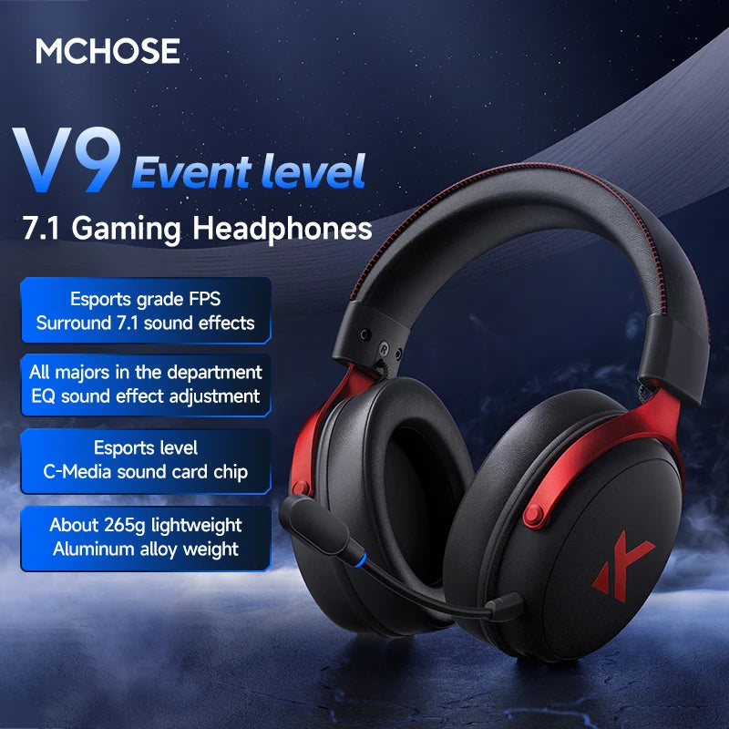 MCHOSE V9 Pro – Casque Gaming Sans Fil 7.1 Surround (250H d’autonomie)